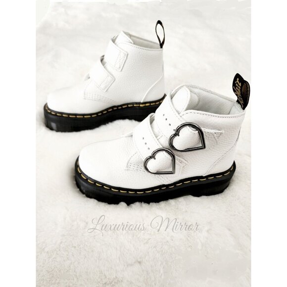 Dr. Martens Leather Buckle White Platform Devon Heart Women's Sz 5 Boots (LA004) - Picture 4 of 10